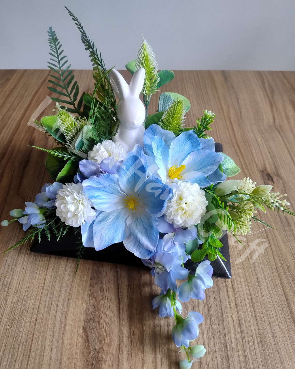 (FF2-3) Wielkanocny Stroik Premium – Błękitna Świeżość z Zajączkiem