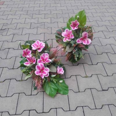 Komplet nagrobny z magnolią — wiązanka i bukiet z kwiatów sztucznych